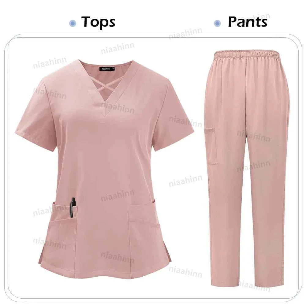 Spandex Scrub Uniform Set | Flexible Top & Pants for Healthcare Professionals