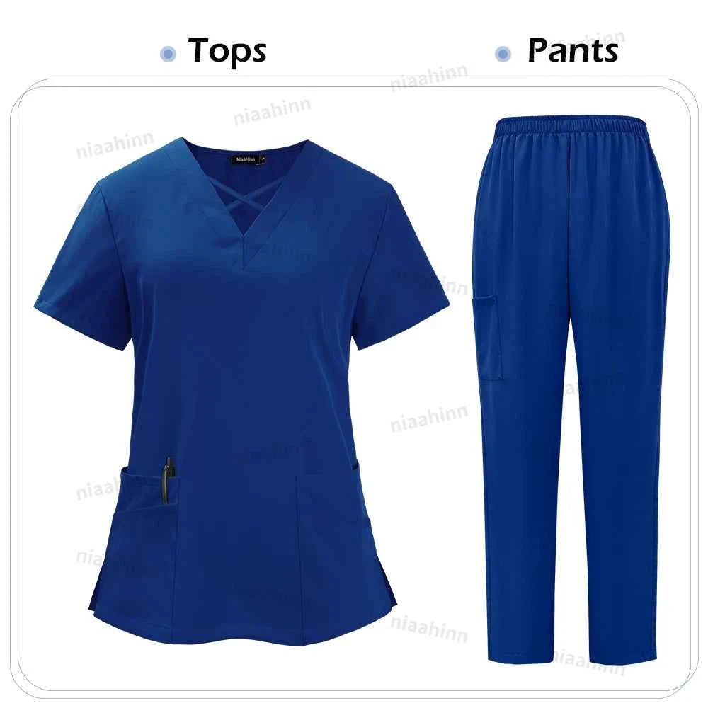 Spandex Scrub Uniform Set | Flexible Top & Pants for Healthcare Professionals