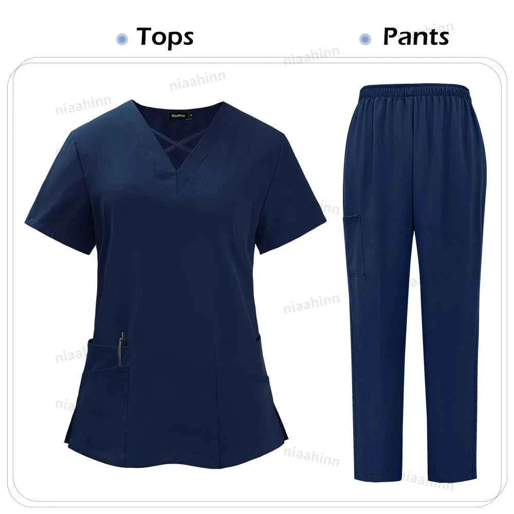 Spandex Scrub Uniform Set | Flexible Top & Pants for Healthcare Professionals