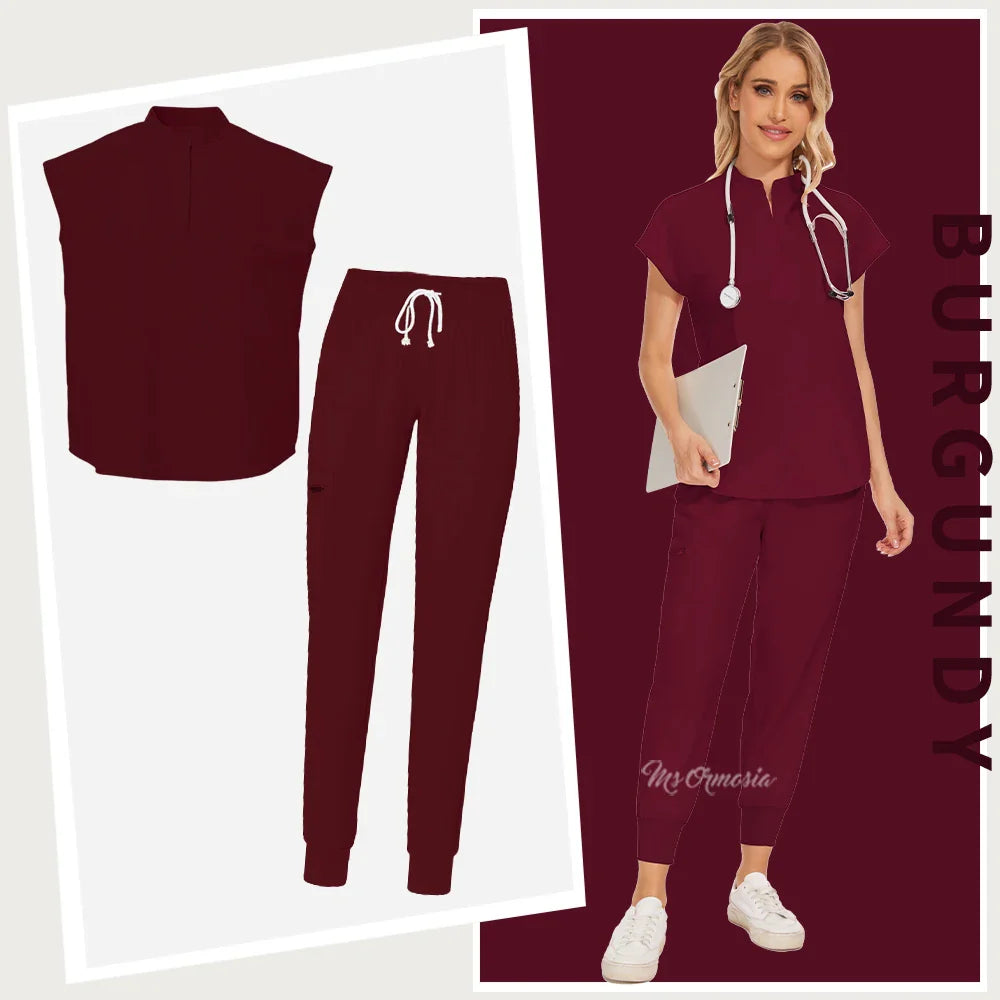 Women's Elastic Scrub Set | Comfortable Uniform Top & Pants