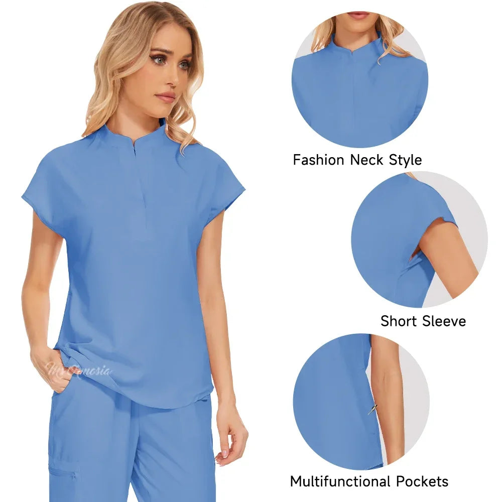 Women's Elastic Scrub Set | Comfortable Uniform Top & Pants