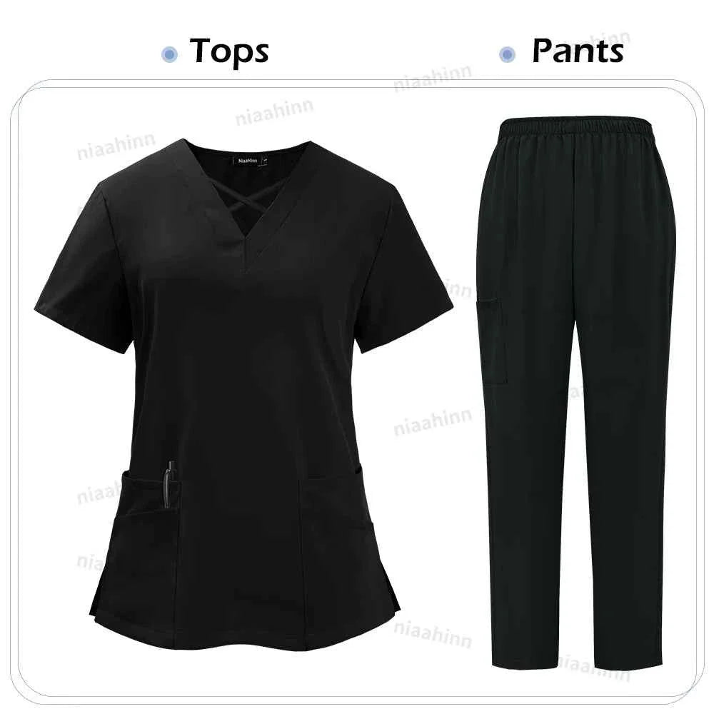 Spandex Scrub Uniform Set | Flexible Top & Pants for Healthcare Professionals