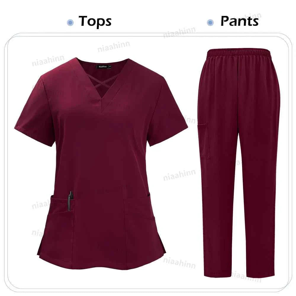 Spandex Scrub Uniform Set | Flexible Top & Pants for Healthcare Professionals