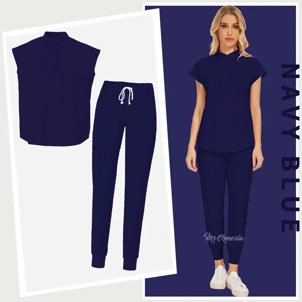 Women's Elastic Scrub Set | Comfortable Uniform Top & Pants