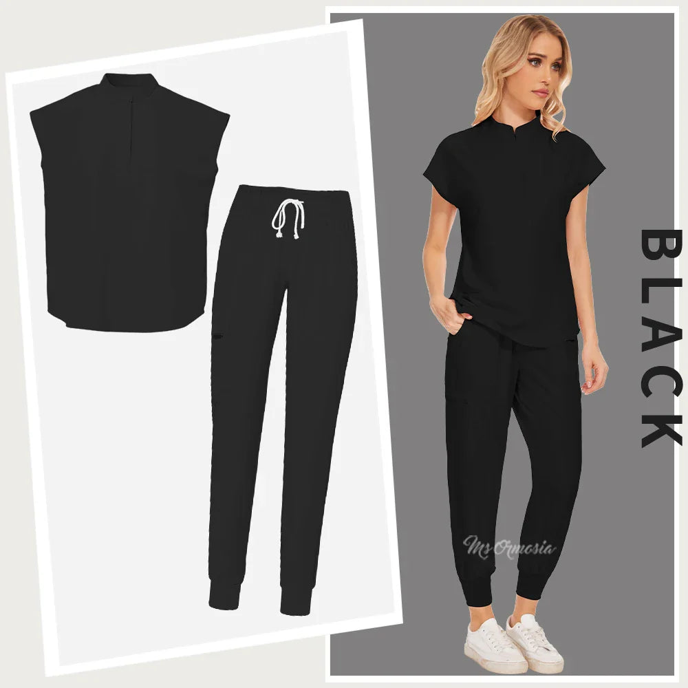 Women's Elastic Scrub Set | Comfortable Uniform Top & Pants