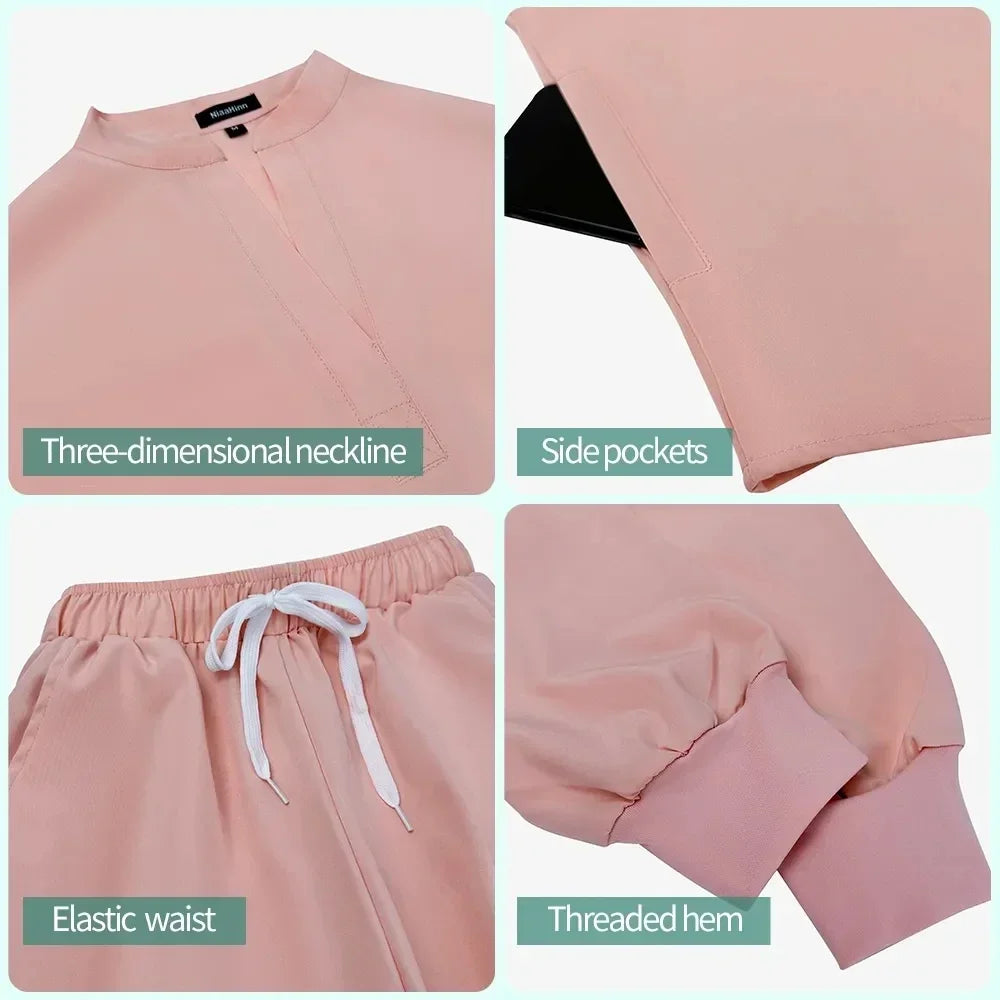 Women's Elastic Scrub Set | Comfortable Uniform Top & Pants