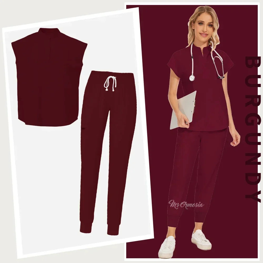 Women's Elastic Scrub Set | Comfortable Uniform Top & Pants