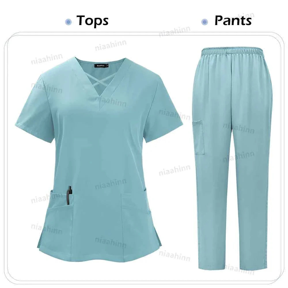 Spandex Scrub Uniform Set | Flexible Top & Pants for Healthcare Professionals