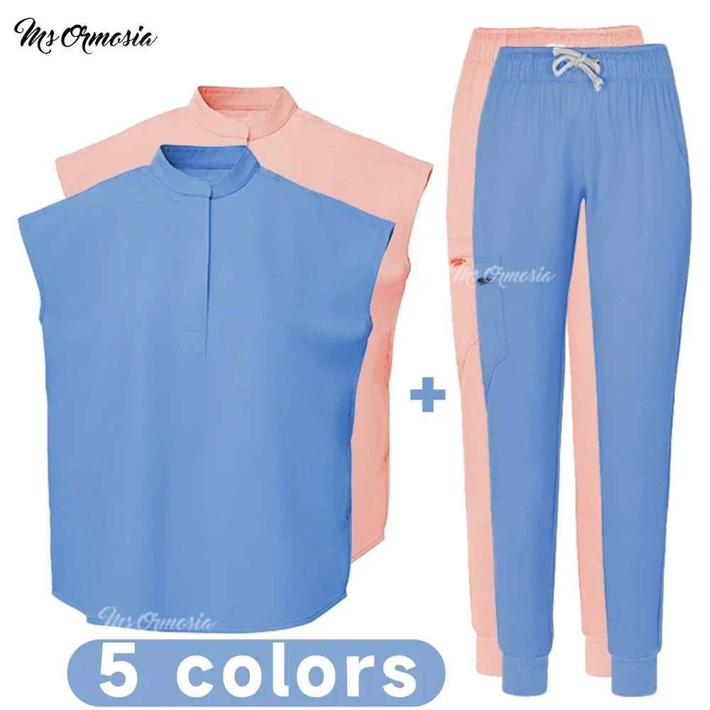 Women's Elastic Scrub Set | Comfortable Uniform Top & Pants
