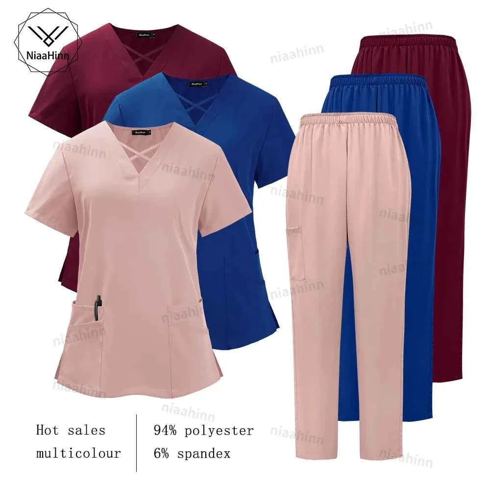 Spandex Scrub Uniform Set | Flexible Top & Pants for Healthcare Professionals