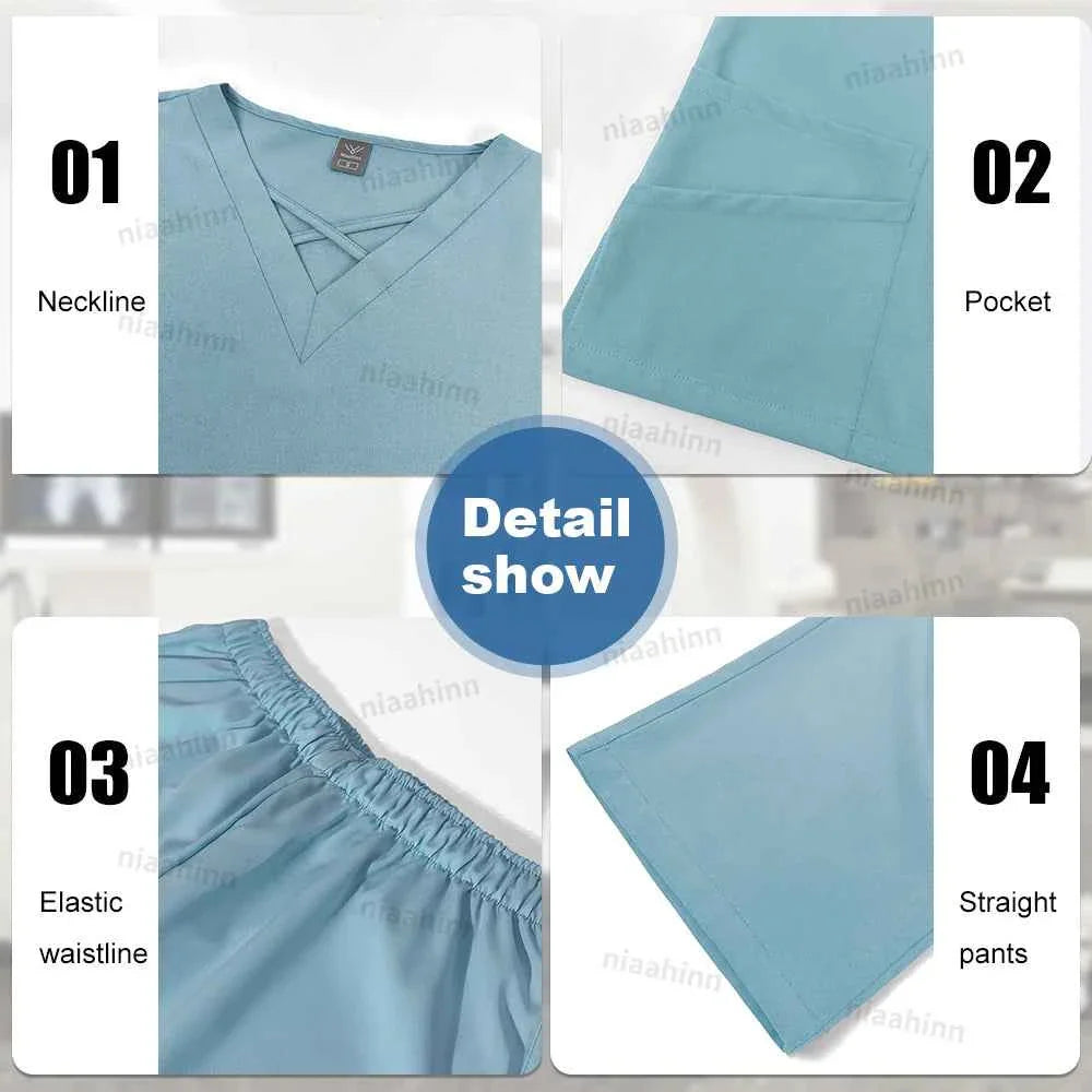 Spandex Scrub Uniform Set | Flexible Top & Pants for Healthcare Professionals