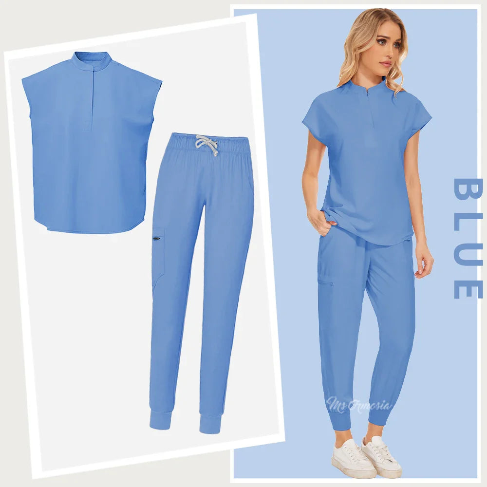 Women's Elastic Scrub Set | Comfortable Uniform Top & Pants
