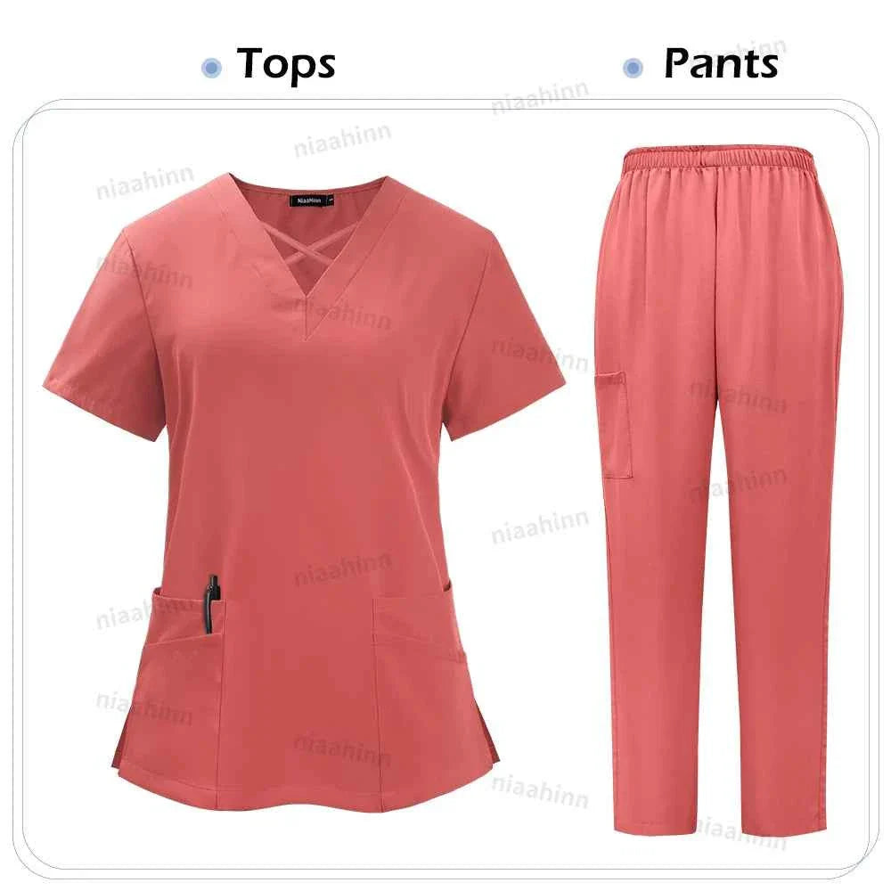 Spandex Scrub Uniform Set | Flexible Top & Pants for Healthcare Professionals