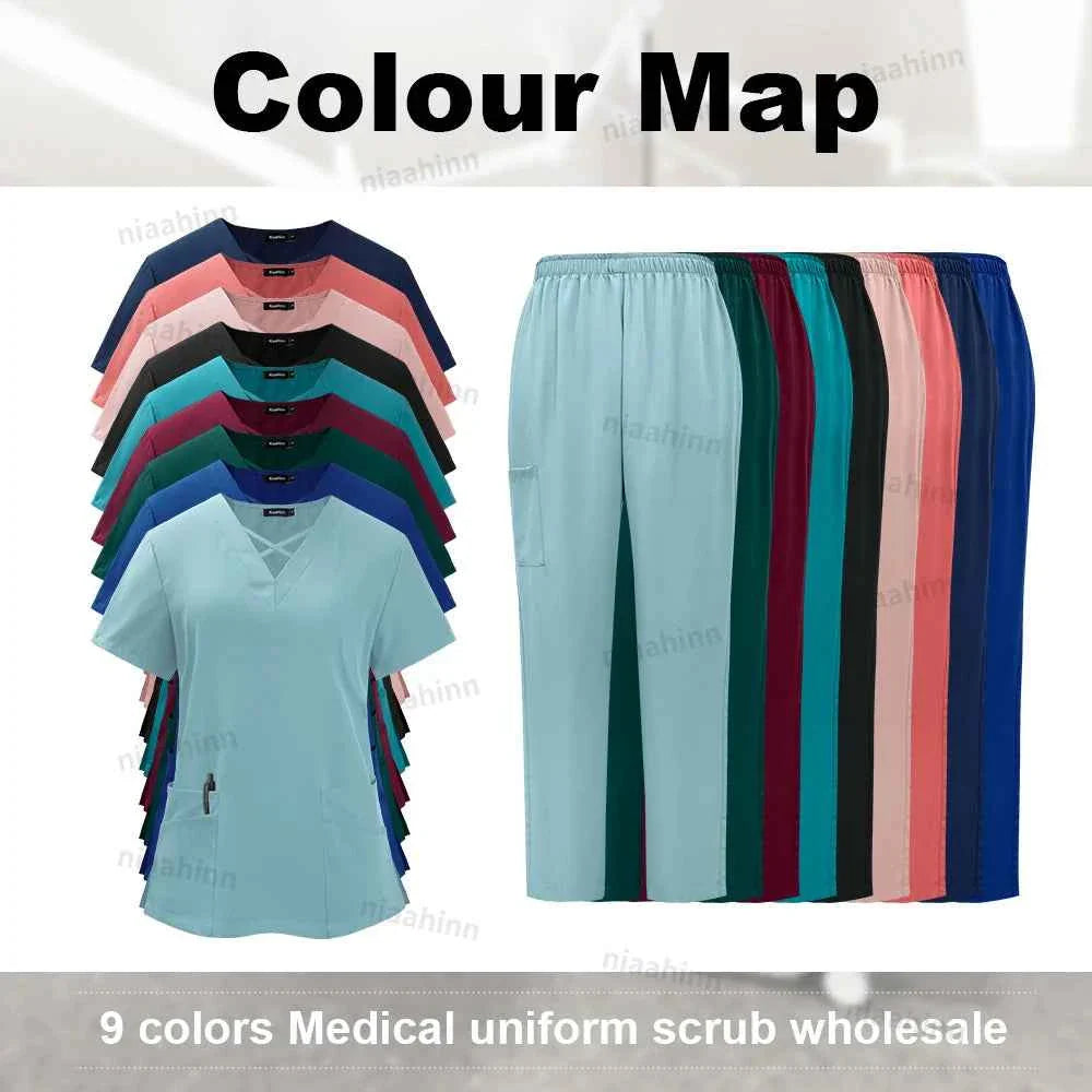 Spandex Scrub Uniform Set | Flexible Top & Pants for Healthcare Professionals