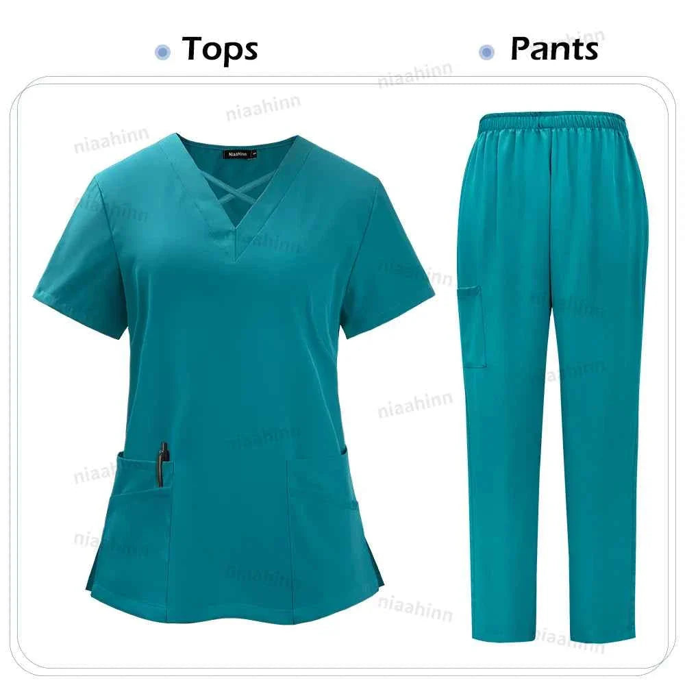 Spandex Scrub Uniform Set | Flexible Top & Pants for Healthcare Professionals