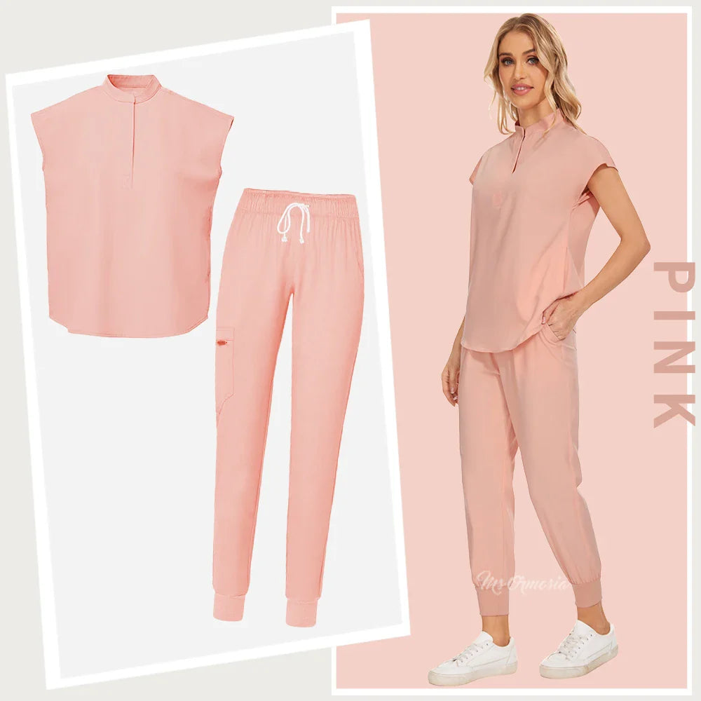 Women's Elastic Scrub Set | Comfortable Uniform Top & Pants