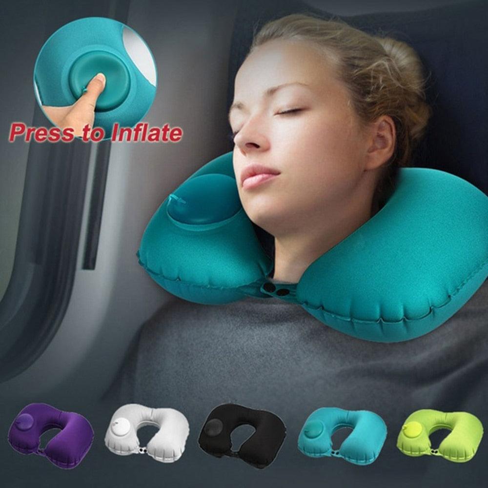 Inflatable Travel Neck Pillow for Airplane & Car | Portable U-Shaped Neck Support Cushion