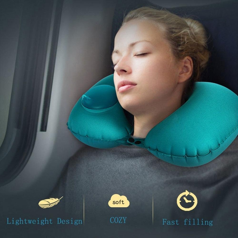 Inflatable Travel Neck Pillow for Airplane & Car | Portable U-Shaped Neck Support Cushion